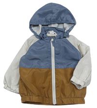 Sivo-smetanovo-medová šušťáková jesenná bunda s kapucňou H&M
