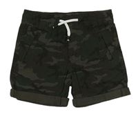Tmavozeleno-hnedé army plátenné kraťasy Denim Co.