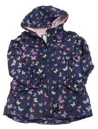Tmavomodrá šusťáková podzimní parka s motýly a kapucí Primark