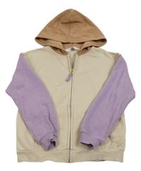 Béžová prepínaci mikina s lila rukávy a kapucňou H&M