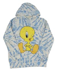 Modro-biela batikovaná mikina s Tweetym a kapucňou