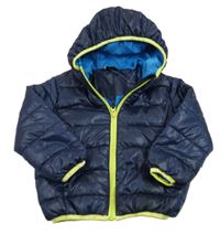 Tmavomodrá šusťáková prošívaná lehká zateplená bunda s kapucí Kiki&Koko