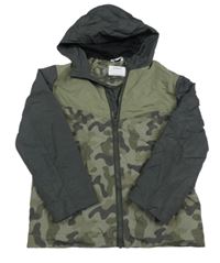 Šedo-khaki army šusťáková jarní bunda s kapucí M&Co.