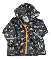 Tmavomodrá nepromokavá bunda s delfíny, parníky a kapucňou Lupilu
