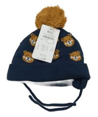 Nové - Tmavomodrá čepice s medvídky a bambulí Dopodopo