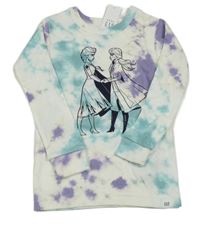 Nové - Bílo-modro-fialové batikované triko - Ledové království GAP