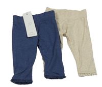 Nové - 2x legíny - tmavomodré + béžové F&F