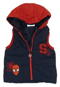 Tmavomodro-červená šušťáková zateplená vesta so Spider-manem a kapucňou Marvel