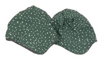 2x zelená puntíkatá oboustranná bavlněná čepice