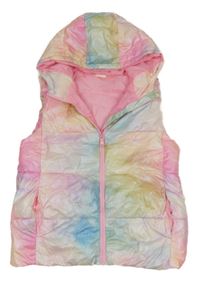 Barevná batikovaná šusťáková zateplená vesta s kapucí 