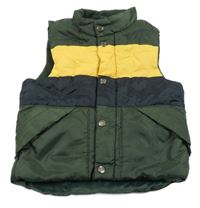 Tmavozeleno-žlto-tmavomodrá šušťáková zateplená vesta Lupilu