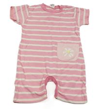 Růžovo-bílý pruhovaný kraťasový overal s kytičkou 