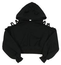 Čierna oversize crop mikina s prestrihmi a kapucňou SHEIN