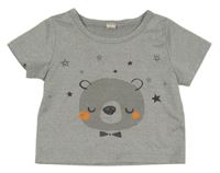 Sivé melírované tričko s medvedíkom Shein