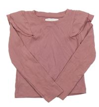 Růžové žebrované crop triko s volánky Zara