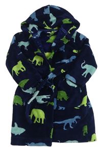Tmavomodrý chlpatý župan s dinosaurami a kapucňou John Lewis
