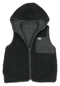 Tmavosivá huňatá zateplená vesta s kapucňou St. Bernard