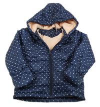 Nové - Tmavomodrá bodkovaná šušťáková zimná bunda s kapucňou Lupilu