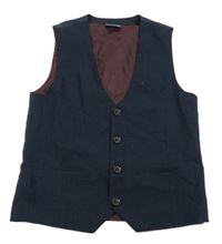 Tmavomodrá kockovaná spoločenská vesta Next