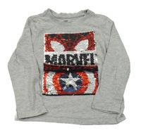 Šedé triko s logem z flitrů Marvel 