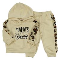 2set - Béžová mikina s nápisem a kapucí + tepláky 