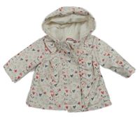 Smetanový srdíčkovaný nepromokavý kabát s kapucí 