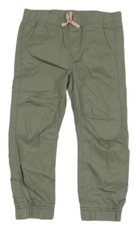 Khaki plátenné cuff nohavice H&M