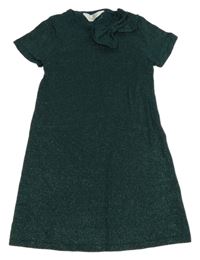 Tmavozelené trblietavé svetrové šaty s mašlou H&M
