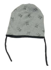 Šedá oboustranná čepice s lebkami 