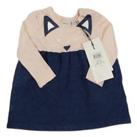 Nové - Tmavomodro-světlerůžové šaty s kočkou Name it