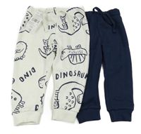 Nové - 2x - Tmavomodré tepláky + bílé tepláky s dinosaury F&F