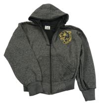 Tmavošedá propínací mikina s pumou a kapucí 