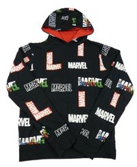 Čierna mikina s logy a kapucňou Marvel