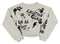 Biela crop mikina s nápismi a flitrami Next