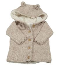 Béžový melírovaný propínací zateplený svetr s kapucí F&F