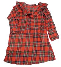 Červeno-farebné kockované plátenné šaty s volánikmi H&M