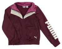 Švestkovo-růžovo-bílá propínací sportovní mikina s logem Puma