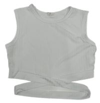 Biely rebrovaný crop top so stuhou Shein