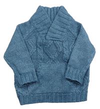 Modrý melírovaný vzorovaný vlnený sveter In Extenso