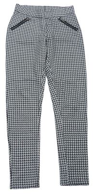 Čierno-bílo/světlešedé vzorované tregínové nohavice so zipy page one young