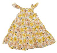 Smetanovo-hořčicovo-broskvové kvetované bodkovaná é letné šaty s volánikmi PRIMARK