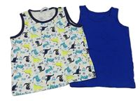 2x - Nátělník - Bílo/tmavomodrý s dinosaurami BOYS, safírový M&S