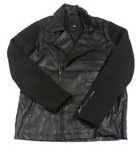 Černý koženkový podzimní křivák s teplákovými rukávy RIVER ISLAND