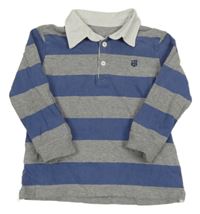 Sivo-modrá pruhovaná melírovaná mikina s golierikom