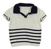 Bílo-tmavomodré pletené polo tričko s pruhy little nutmeg 