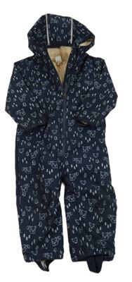 Tmavomodrá softshelllová zateplená kombinéza s liškami a stromečky a kapucí Topomini