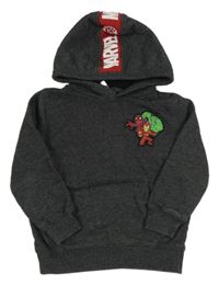 Čierno-sivá melírovaná mikina s Avengers a vreckom a kapucňou C&A