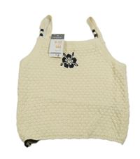 Nové - smetanovo-černý vzorovaný pletený crop top s květem PRIMARK