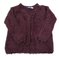 Mahagónovoý chlpatý svetrový cardigan so trblietkami lupilu