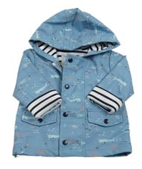 Modrá nepromokavá jarná bunda s velrybami a kapucňou Tu